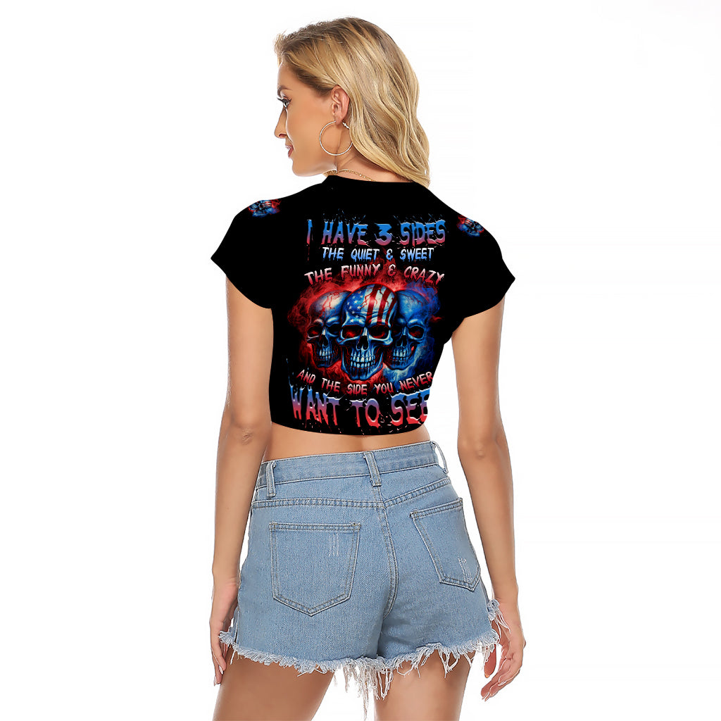 I Have 3 Sides 3 Skulls Raglan Cropped T Shirt - Wonder Print Shop
