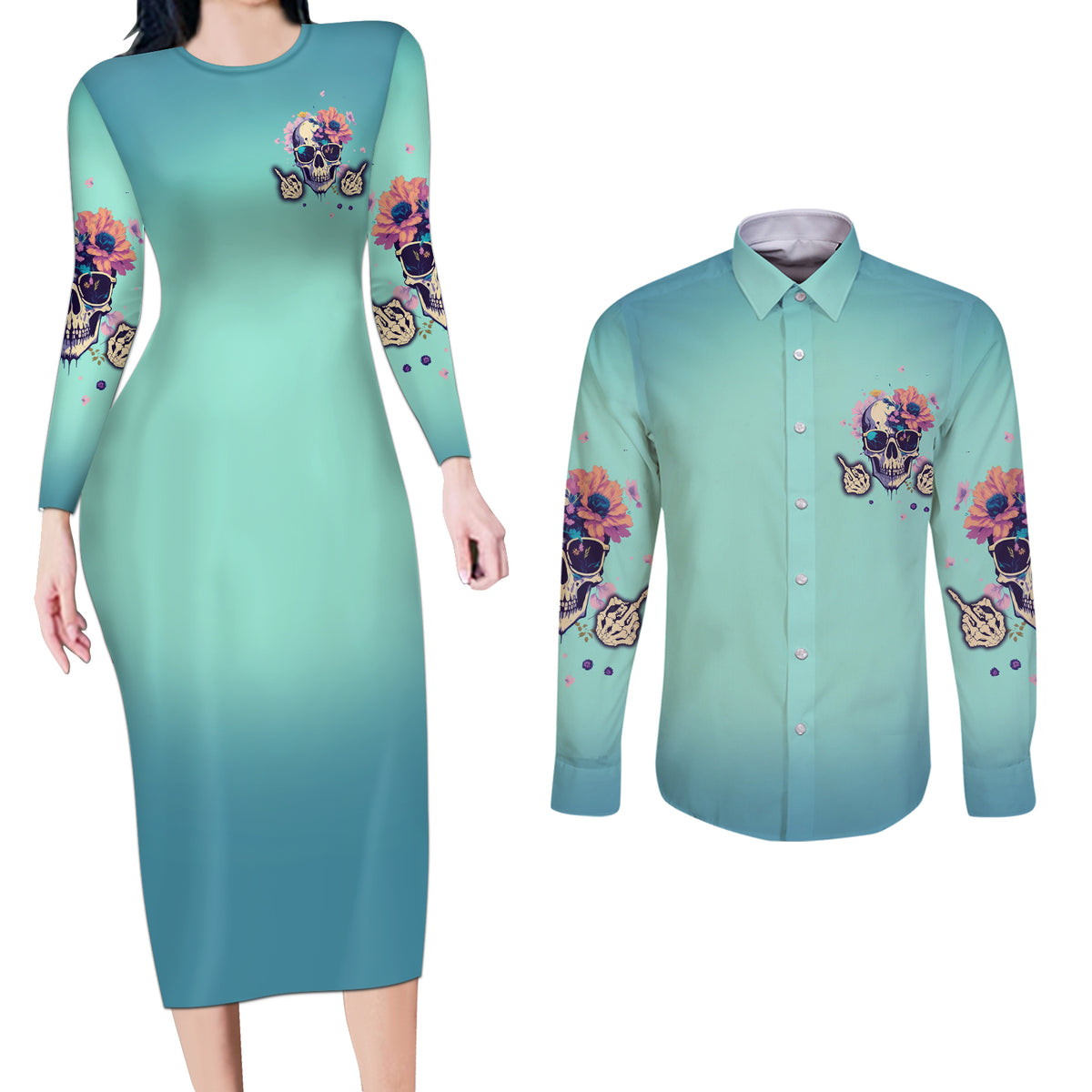 Judge Me When You're Perfect Couples Matching Long Sleeve Bodycon Dress and Long Sleeve Button Shirt - Wonder Print Shop