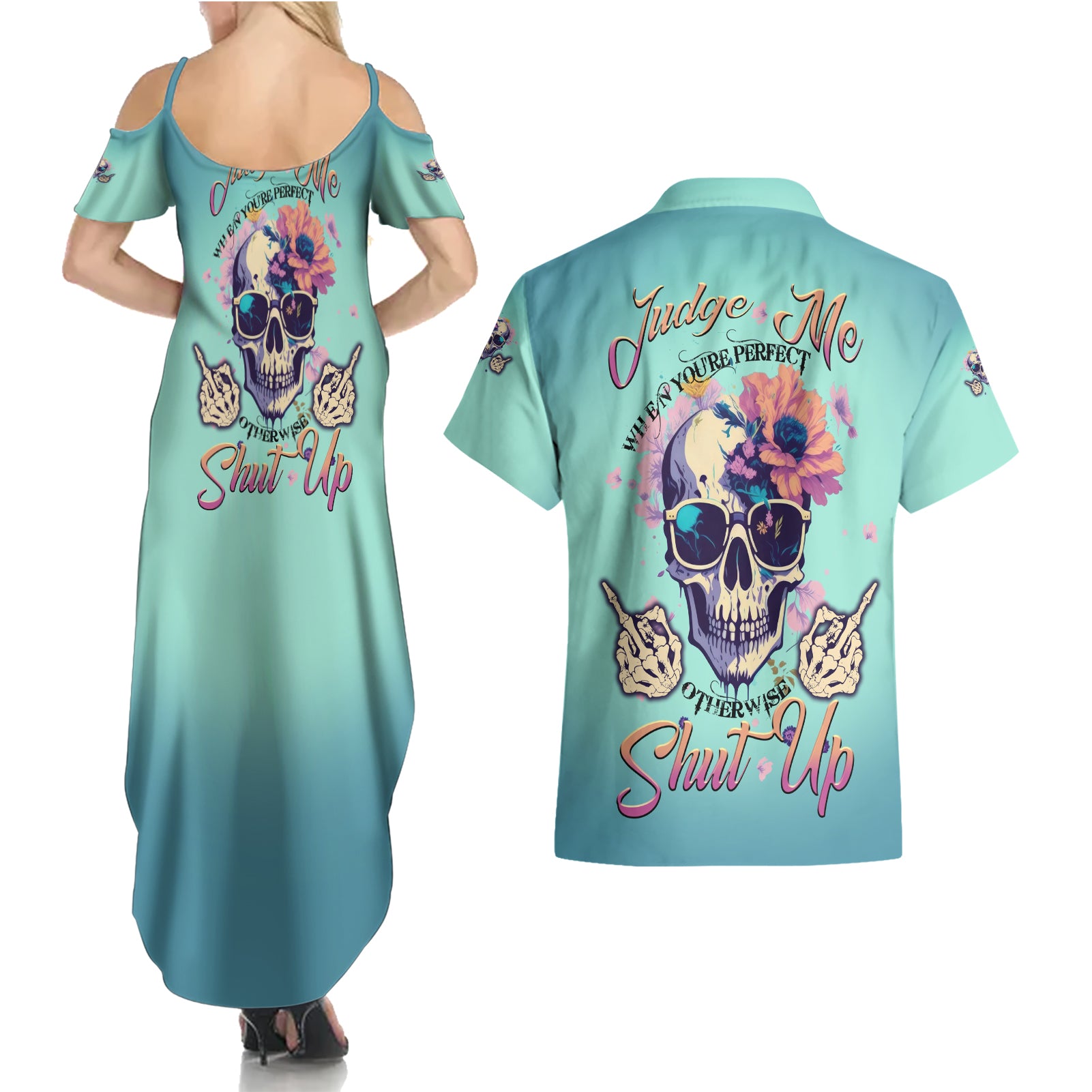 Judge Me When You're Perfect Couples Matching Summer Maxi Dress and Hawaiian Shirt - Wonder Print Shop