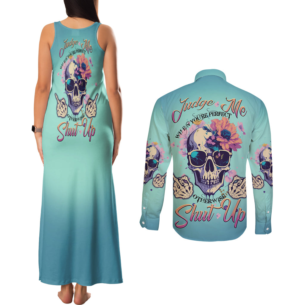 Judge Me When You're Perfect Couples Matching Tank Maxi Dress and Long Sleeve Button Shirt - Wonder Print Shop