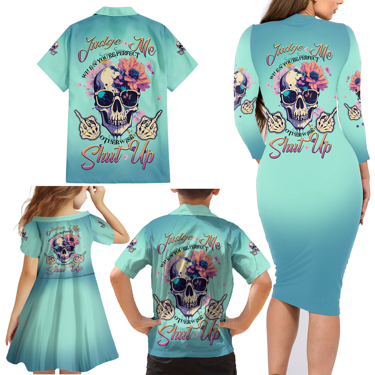 Judge Me When You're Perfect Family Matching Long Sleeve Bodycon Dress and Hawaiian Shirt - Wonder Print Shop