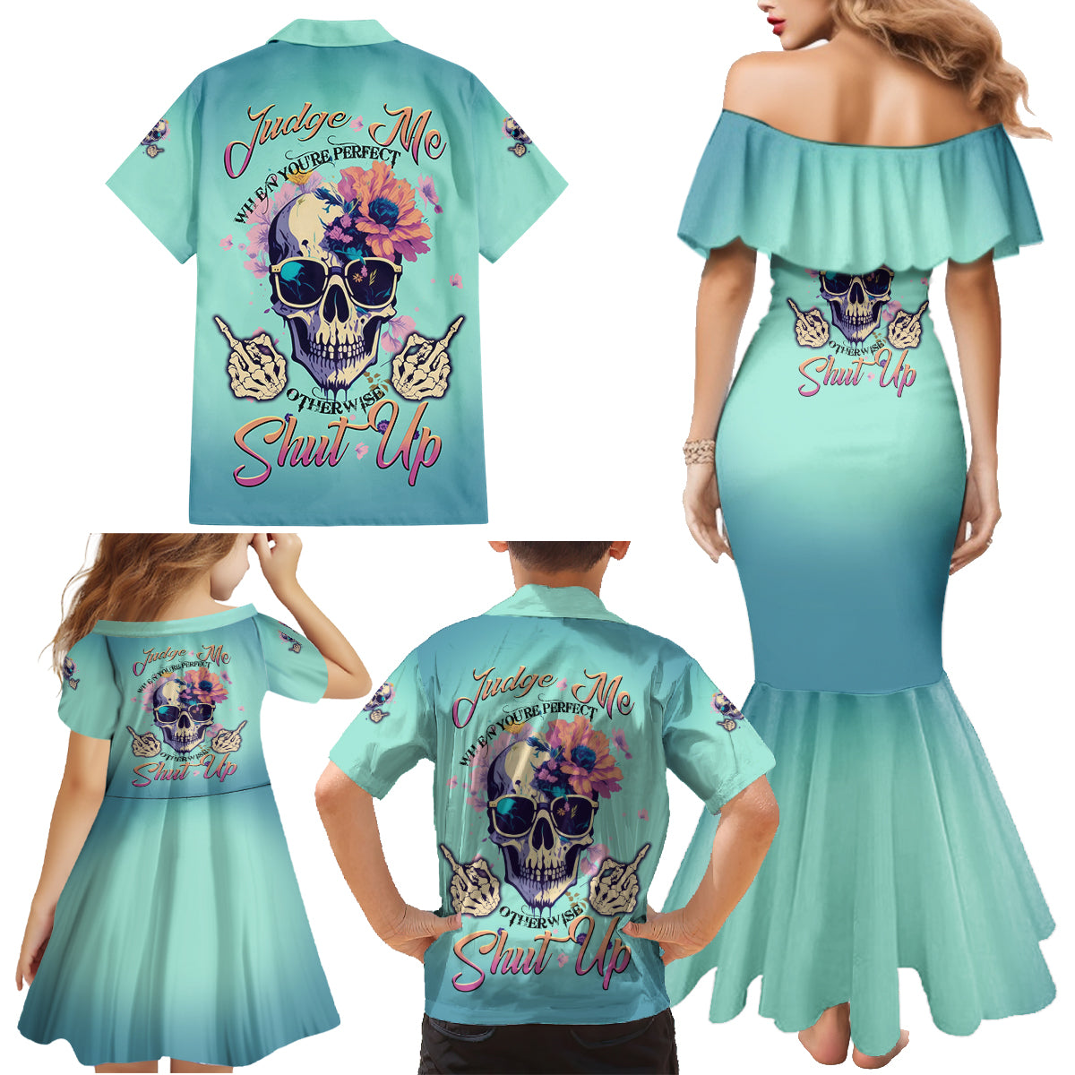 Judge Me When You're Perfect Family Matching Mermaid Dress and Hawaiian Shirt - Wonder Print Shop