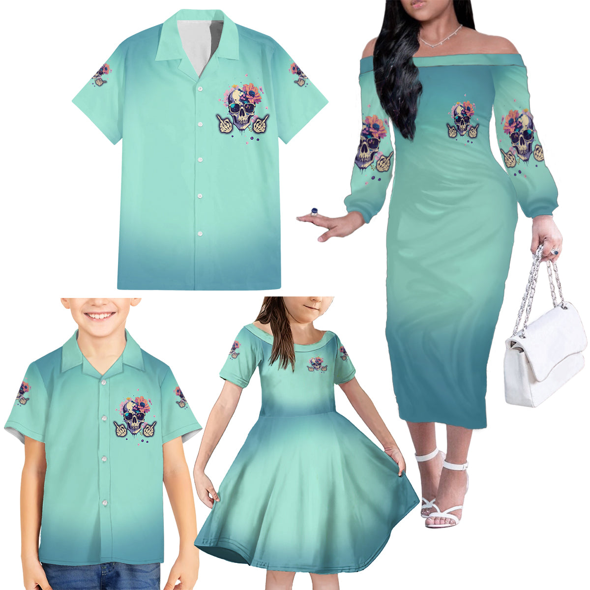 Judge Me When You're Perfect Family Matching Off Shoulder Long Sleeve Dress and Hawaiian Shirt - Wonder Print Shop