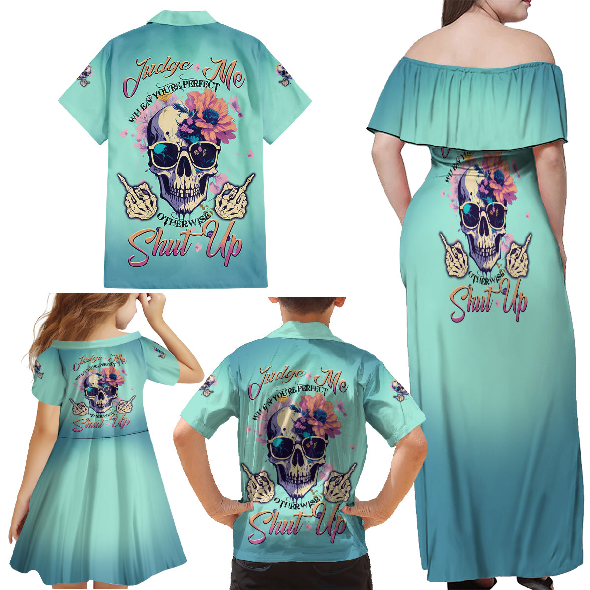 Judge Me When You're Perfect Family Matching Off Shoulder Maxi Dress and Hawaiian Shirt - Wonder Print Shop