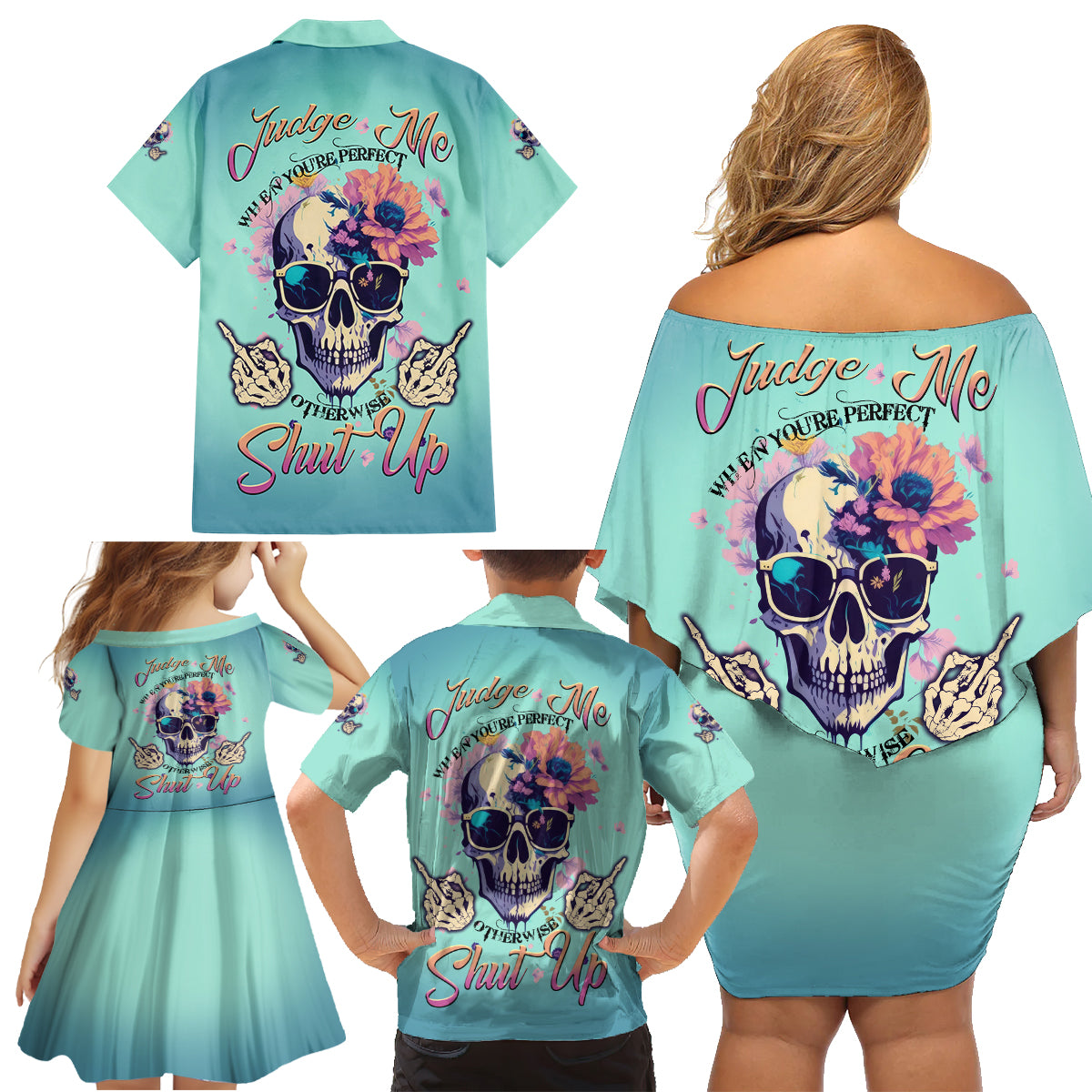 Judge Me When You're Perfect Family Matching Off Shoulder Short Dress and Hawaiian Shirt - Wonder Print Shop