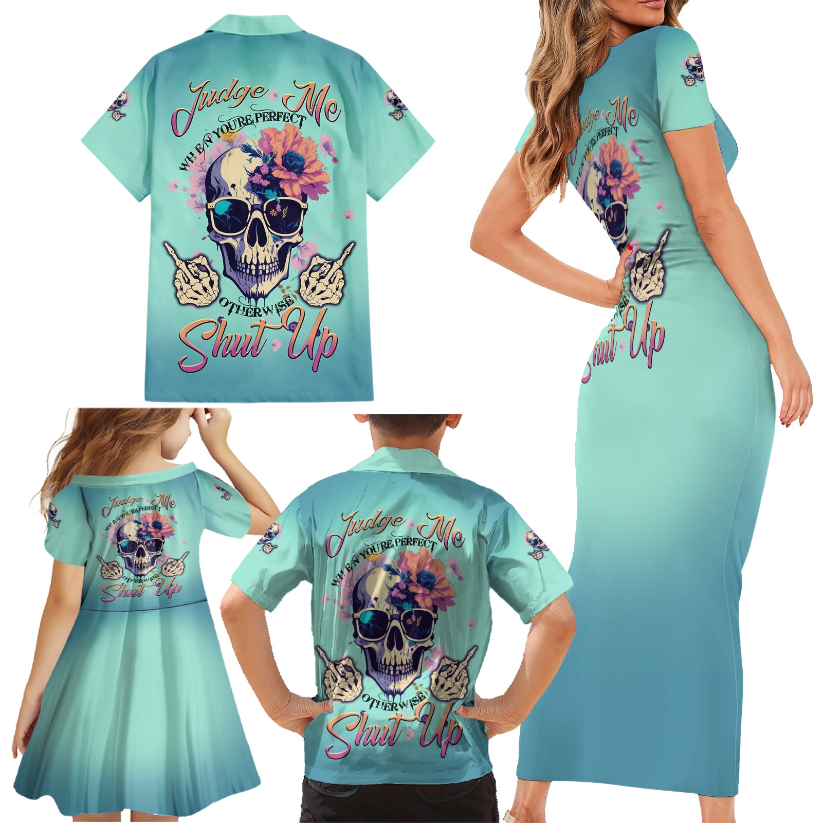 Judge Me When You're Perfect Family Matching Short Sleeve Bodycon Dress and Hawaiian Shirt - Wonder Print Shop