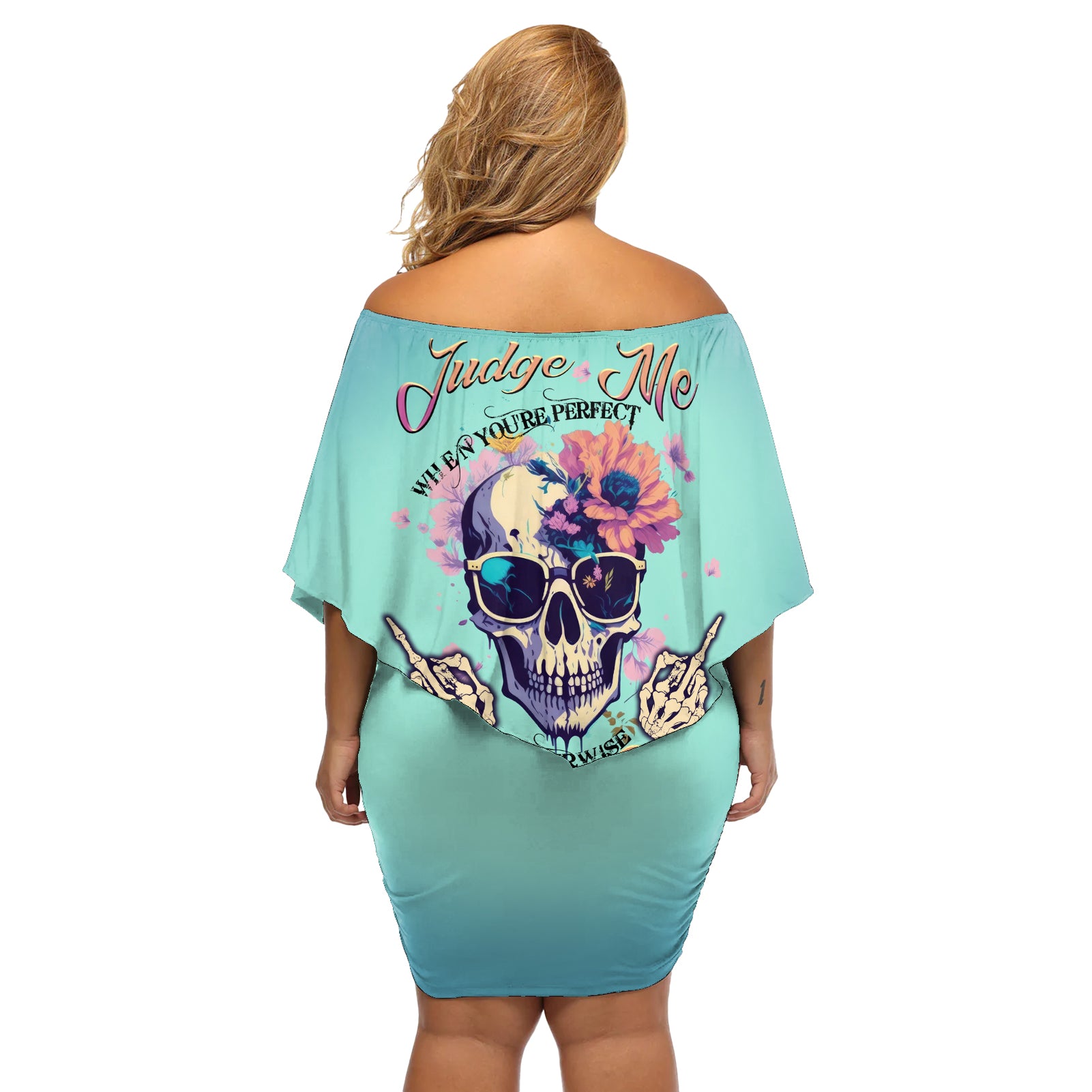 Judge Me When You're Perfect Off Shoulder Short Dress - Wonder Print Shop
