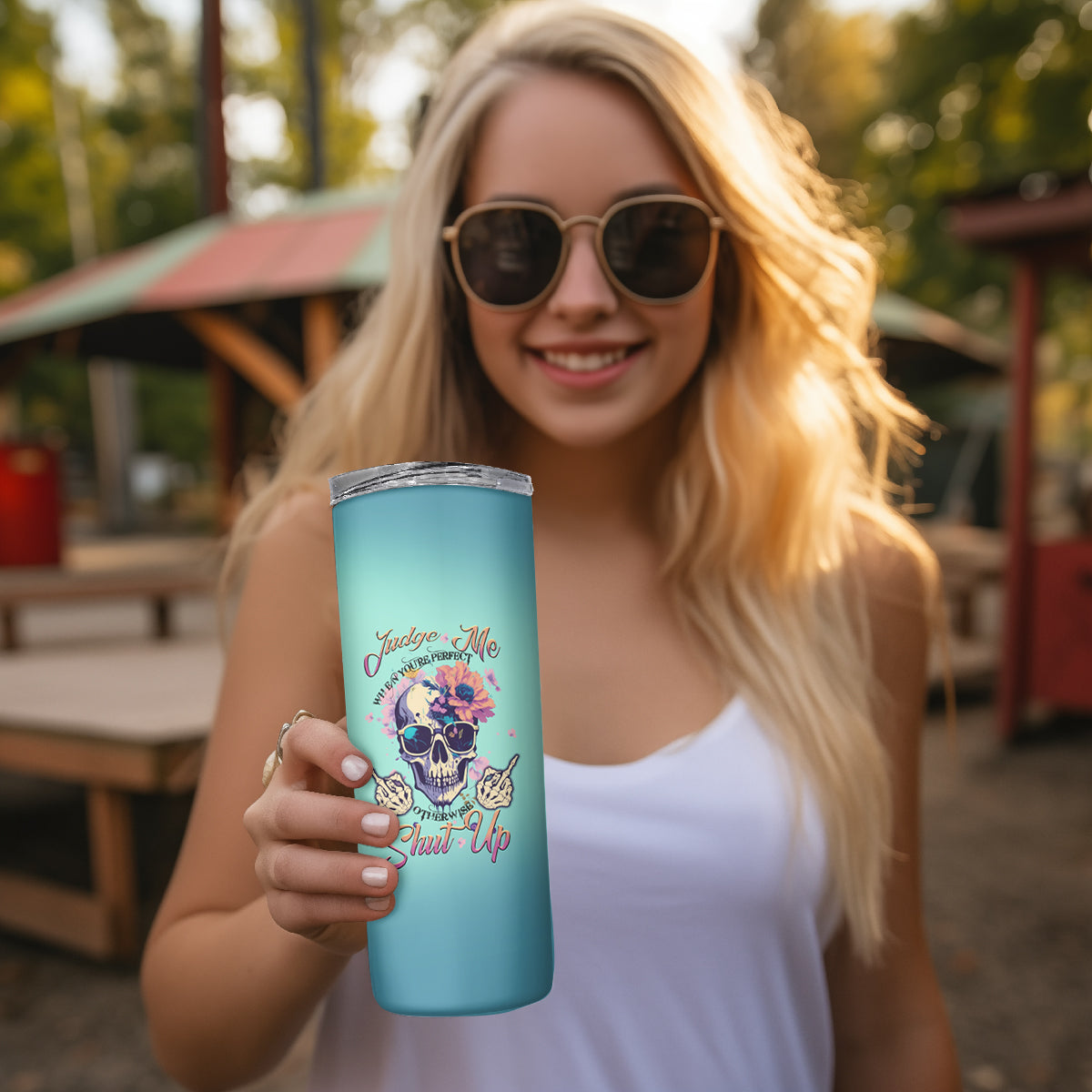 Judge Me When You're Perfect Skinny Tumbler - Wonder Print Shop