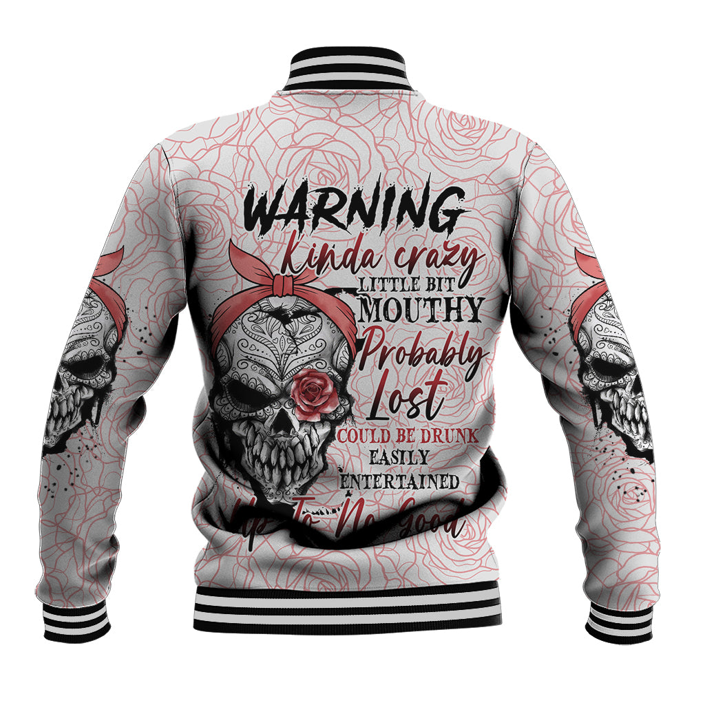 Warning Kinda Crazy Tattooed Girl Rose Baseball Jacket - Wonder Print Shop