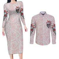 Warning Kinda Crazy Tattooed Girl Rose Couples Matching Long Sleeve Bodycon Dress and Long Sleeve Button Shirt - Wonder Print Shop