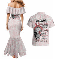Warning Kinda Crazy Tattooed Girl Rose Couples Matching Mermaid Dress and Hawaiian Shirt - Wonder Print Shop