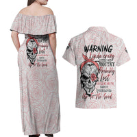Warning Kinda Crazy Tattooed Girl Rose Couples Matching Off Shoulder Maxi Dress and Hawaiian Shirt - Wonder Print Shop