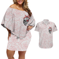 Warning Kinda Crazy Tattooed Girl Rose Couples Matching Off Shoulder Short Dress and Hawaiian Shirt - Wonder Print Shop