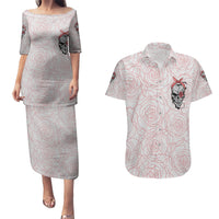 Warning Kinda Crazy Tattooed Girl Rose Couples Matching Puletasi Dress and Hawaiian Shirt - Wonder Print Shop