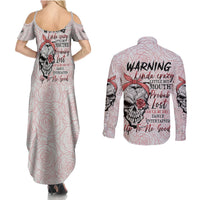Warning Kinda Crazy Tattooed Girl Rose Couples Matching Summer Maxi Dress and Long Sleeve Button Shirt - Wonder Print Shop