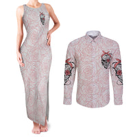 Warning Kinda Crazy Tattooed Girl Rose Couples Matching Tank Maxi Dress and Long Sleeve Button Shirt - Wonder Print Shop