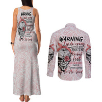 Warning Kinda Crazy Tattooed Girl Rose Couples Matching Tank Maxi Dress and Long Sleeve Button Shirt - Wonder Print Shop