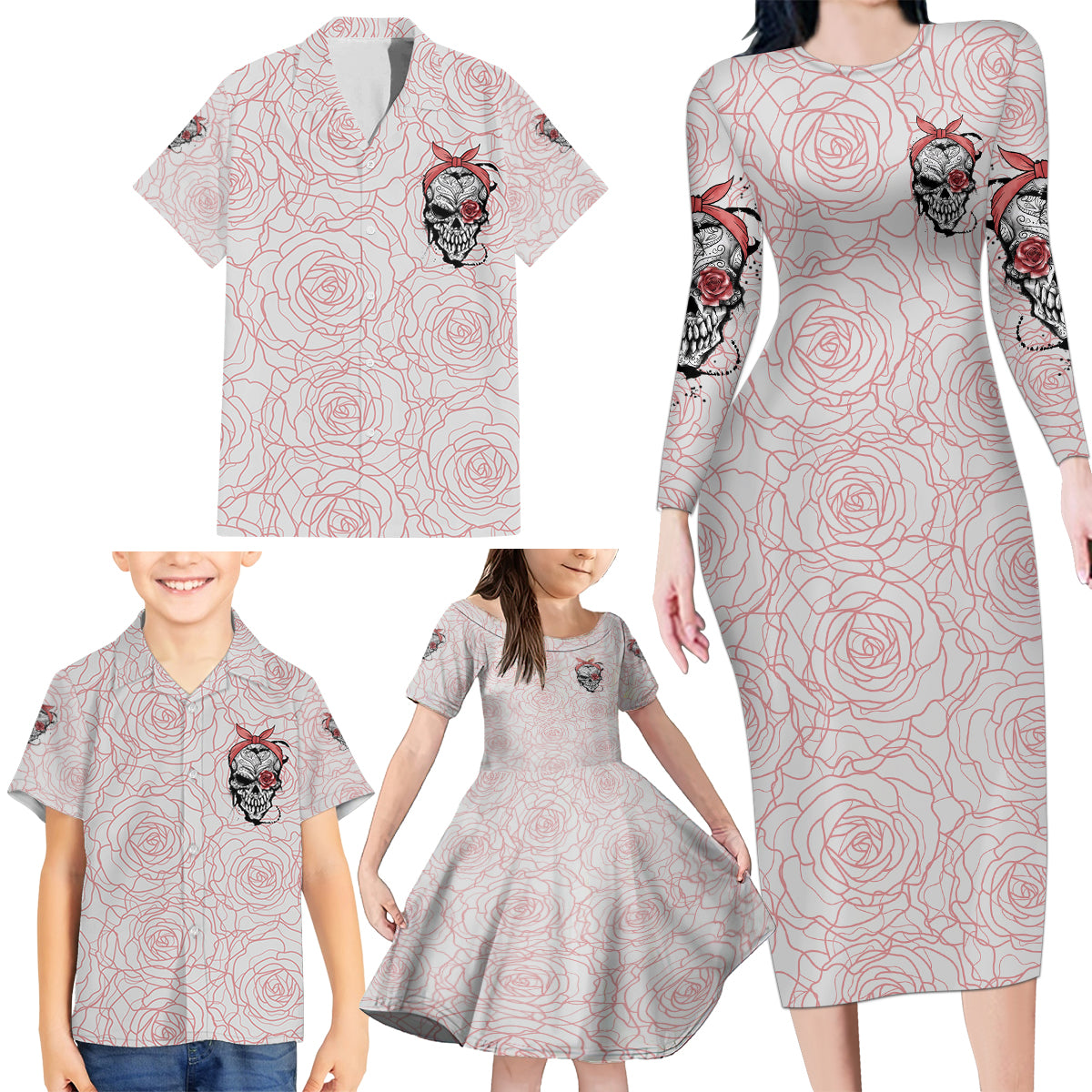 Warning Kinda Crazy Tattooed Girl Rose Family Matching Long Sleeve Bodycon Dress and Hawaiian Shirt - Wonder Print Shop