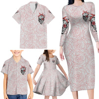 Warning Kinda Crazy Tattooed Girl Rose Family Matching Long Sleeve Bodycon Dress and Hawaiian Shirt - Wonder Print Shop