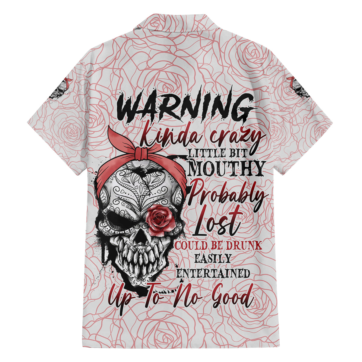 Warning Kinda Crazy Tattooed Girl Rose Family Matching Long Sleeve Bodycon Dress and Hawaiian Shirt - Wonder Print Shop