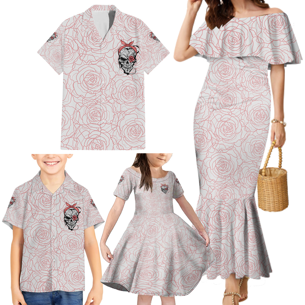 Warning Kinda Crazy Tattooed Girl Rose Family Matching Mermaid Dress and Hawaiian Shirt - Wonder Print Shop