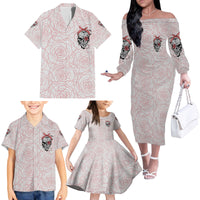 Warning Kinda Crazy Tattooed Girl Rose Family Matching Off Shoulder Long Sleeve Dress and Hawaiian Shirt - Wonder Print Shop