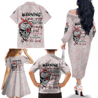 Warning Kinda Crazy Tattooed Girl Rose Family Matching Off Shoulder Long Sleeve Dress and Hawaiian Shirt - Wonder Print Shop