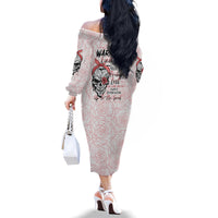 Warning Kinda Crazy Tattooed Girl Rose Family Matching Off Shoulder Long Sleeve Dress and Hawaiian Shirt - Wonder Print Shop