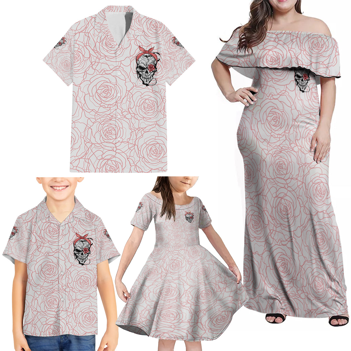 Warning Kinda Crazy Tattooed Girl Rose Family Matching Off Shoulder Maxi Dress and Hawaiian Shirt - Wonder Print Shop