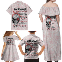 Warning Kinda Crazy Tattooed Girl Rose Family Matching Off Shoulder Maxi Dress and Hawaiian Shirt - Wonder Print Shop