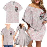Warning Kinda Crazy Tattooed Girl Rose Family Matching Off Shoulder Short Dress and Hawaiian Shirt - Wonder Print Shop
