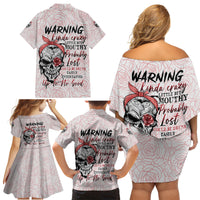 Warning Kinda Crazy Tattooed Girl Rose Family Matching Off Shoulder Short Dress and Hawaiian Shirt - Wonder Print Shop