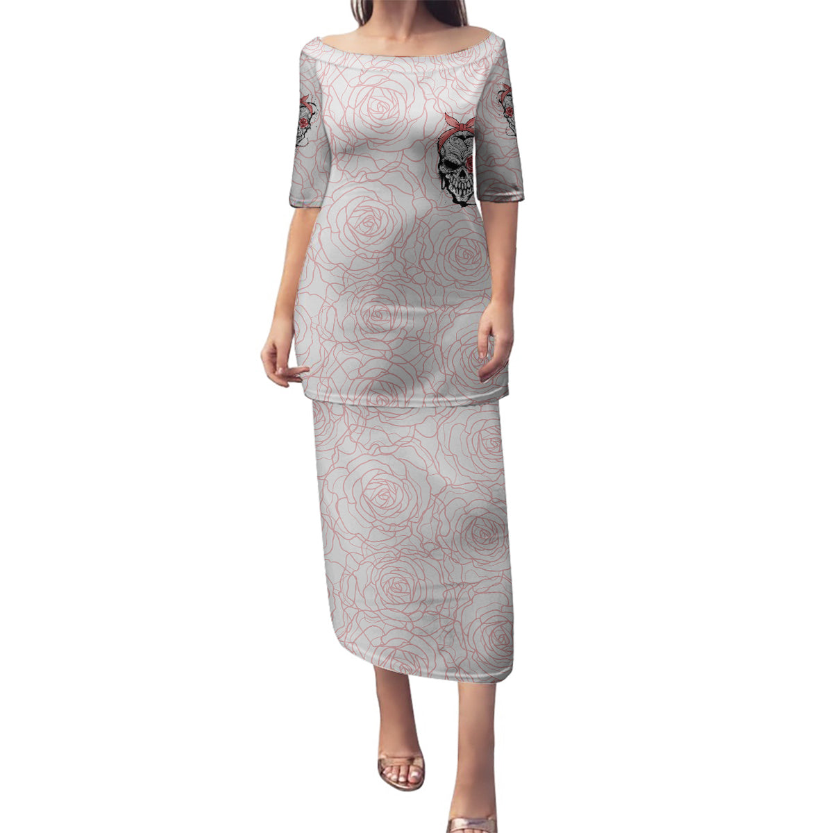 Warning Kinda Crazy Tattooed Girl Rose Family Matching Puletasi Dress and Hawaiian Shirt - Wonder Print Shop