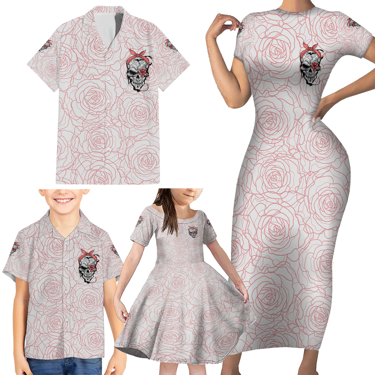 Warning Kinda Crazy Tattooed Girl Rose Family Matching Short Sleeve Bodycon Dress and Hawaiian Shirt - Wonder Print Shop