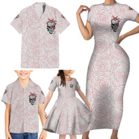 Warning Kinda Crazy Tattooed Girl Rose Family Matching Short Sleeve Bodycon Dress and Hawaiian Shirt - Wonder Print Shop