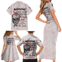 Warning Kinda Crazy Tattooed Girl Rose Family Matching Short Sleeve Bodycon Dress and Hawaiian Shirt - Wonder Print Shop