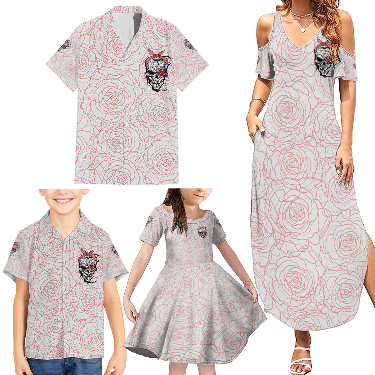 Warning Kinda Crazy Tattooed Girl Rose Family Matching Summer Maxi Dress and Hawaiian Shirt - Wonder Print Shop
