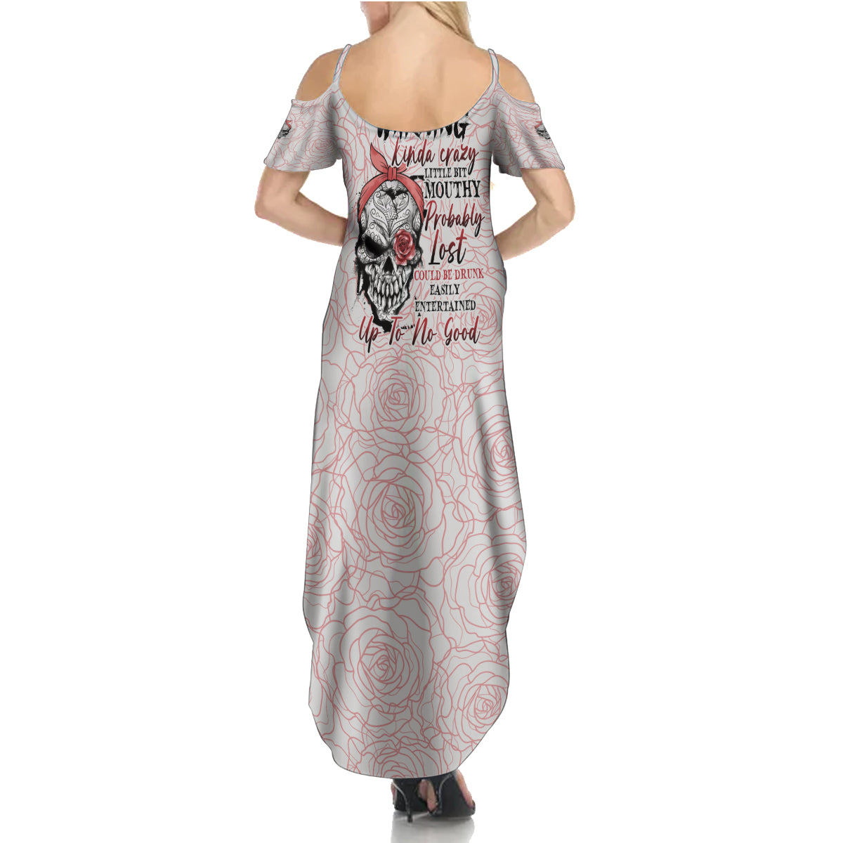 Warning Kinda Crazy Tattooed Girl Rose Family Matching Summer Maxi Dress and Hawaiian Shirt - Wonder Print Shop