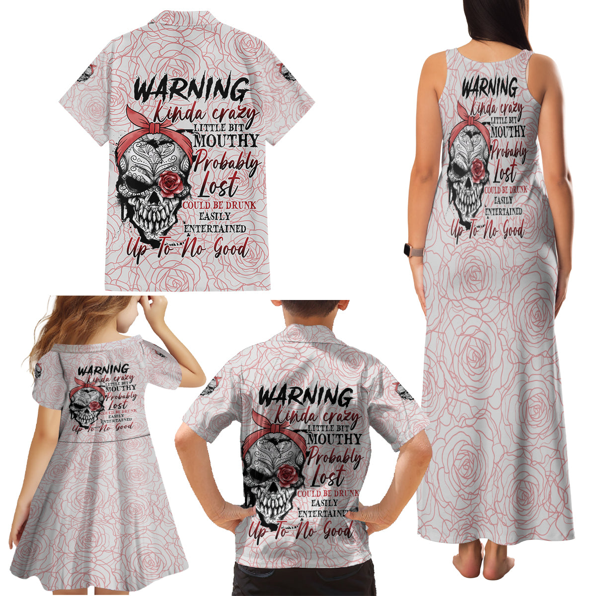 Warning Kinda Crazy Tattooed Girl Rose Family Matching Tank Maxi Dress and Hawaiian Shirt - Wonder Print Shop