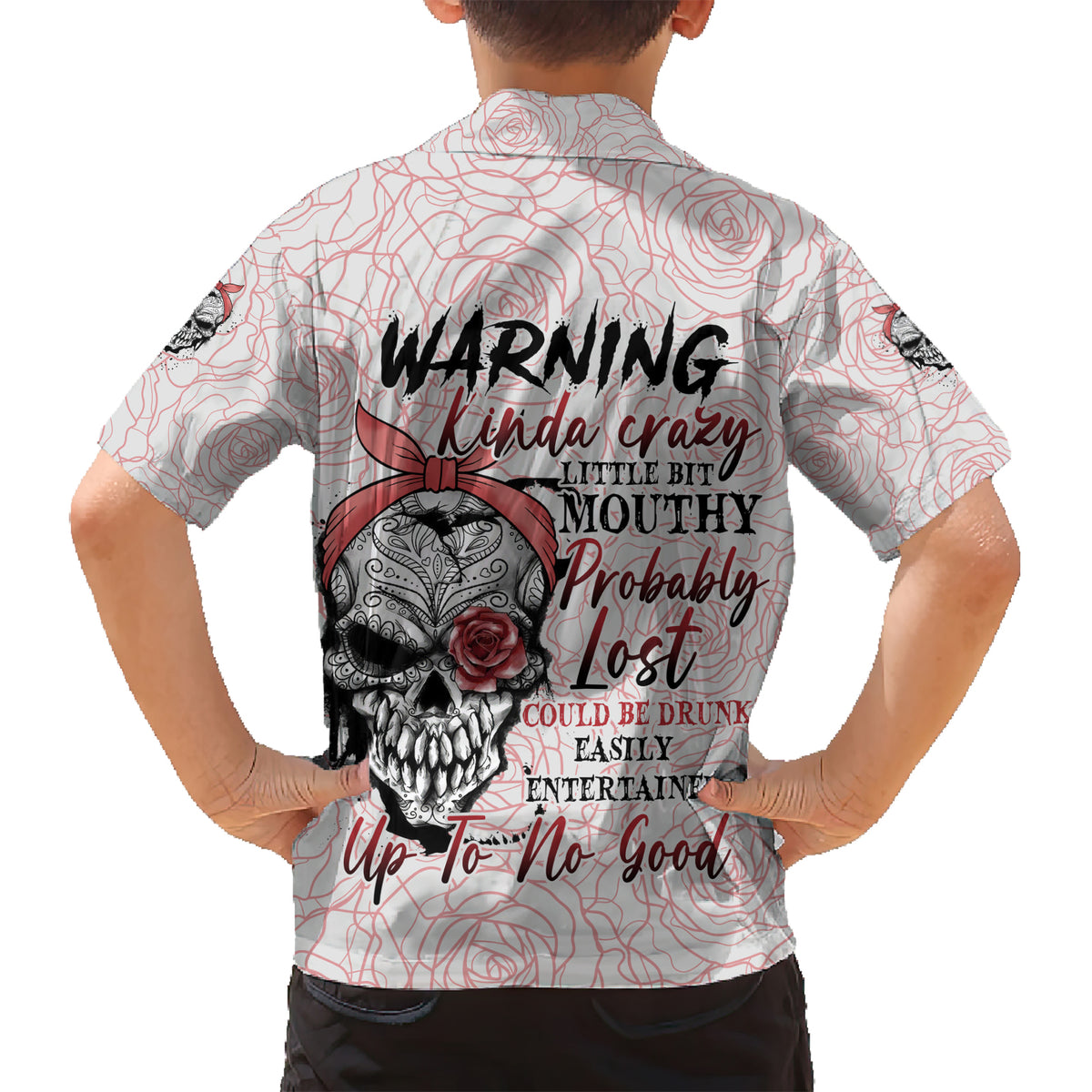 Warning Kinda Crazy Tattooed Girl Rose Kid Hawaiian Shirt - Wonder Print Shop