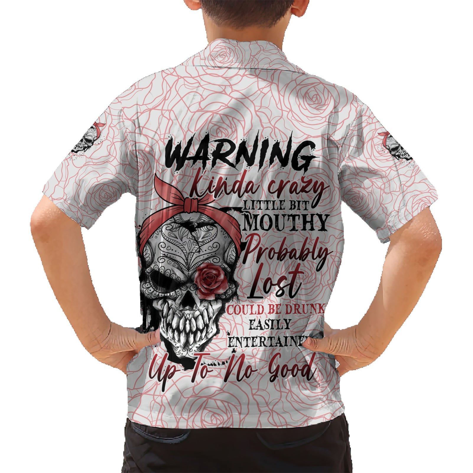Warning Kinda Crazy Tattooed Girl Rose Kid Hawaiian Shirt - Wonder Print Shop