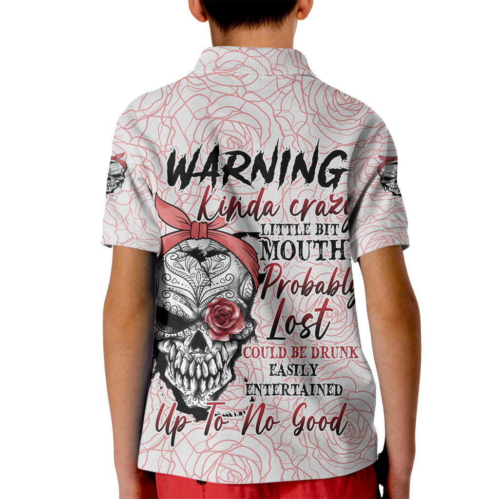 Warning Kinda Crazy Tattooed Girl Rose Kid Polo Shirt - Wonder Print Shop