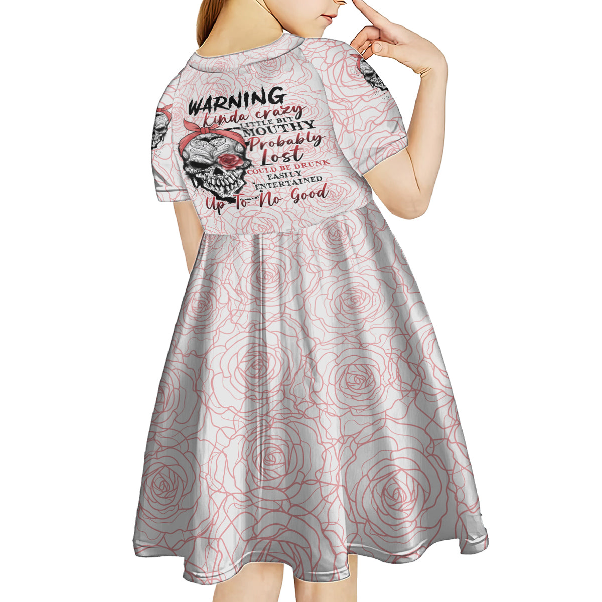 Warning Kinda Crazy Tattooed Girl Rose Kid Short Sleeve Dress - Wonder Print Shop