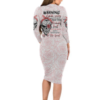 Warning Kinda Crazy Tattooed Girl Rose Long Sleeve Bodycon Dress - Wonder Print Shop