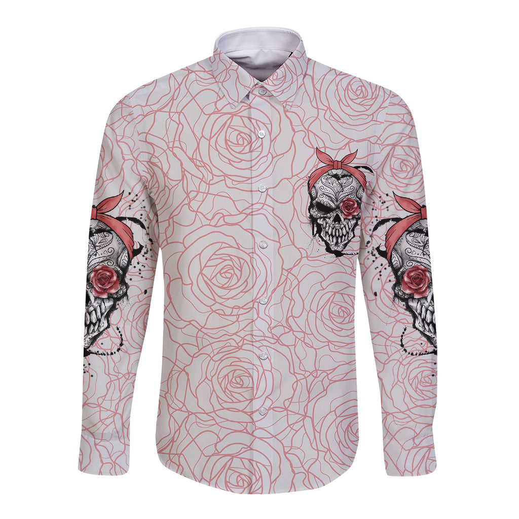 Warning Kinda Crazy Tattooed Girl Rose Long Sleeve Button Shirt - Wonder Print Shop
