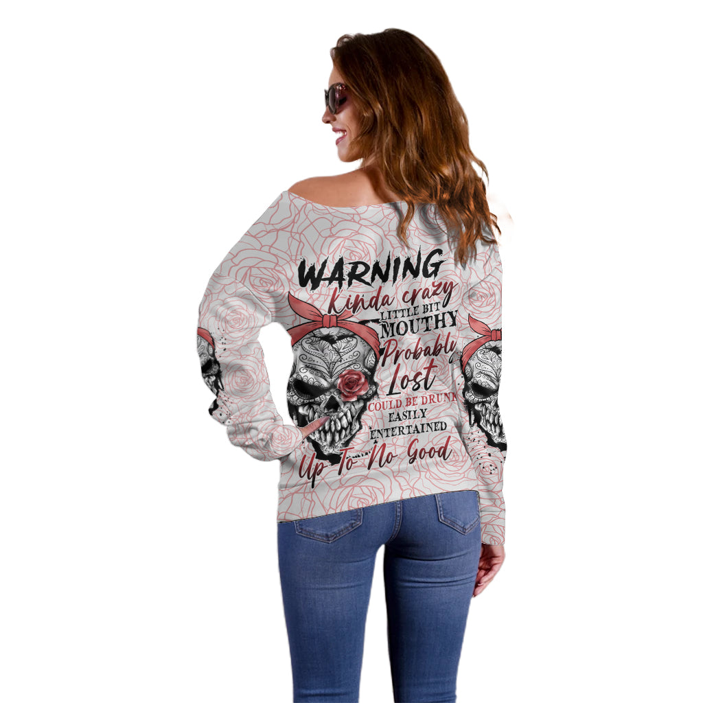 Warning Kinda Crazy Tattooed Girl Rose Off Shoulder Sweater - Wonder Print Shop