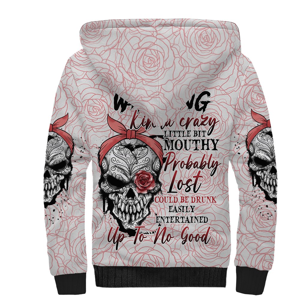 Warning Kinda Crazy Tattooed Girl Rose Sherpa Hoodie - Wonder Print Shop