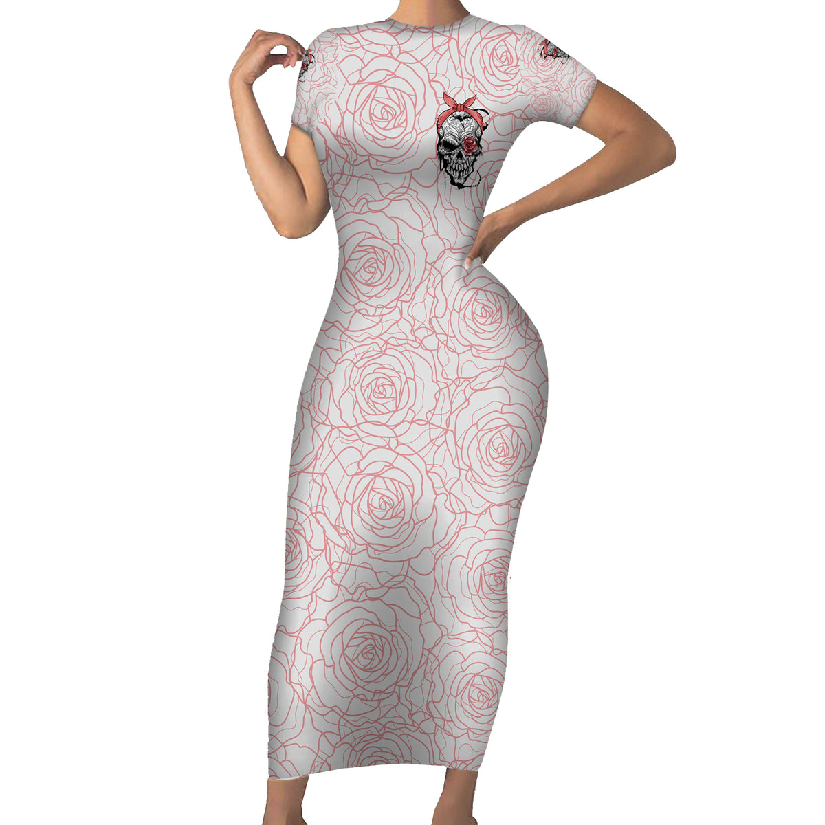 Warning Kinda Crazy Tattooed Girl Rose Short Sleeve Bodycon Dress - Wonder Print Shop