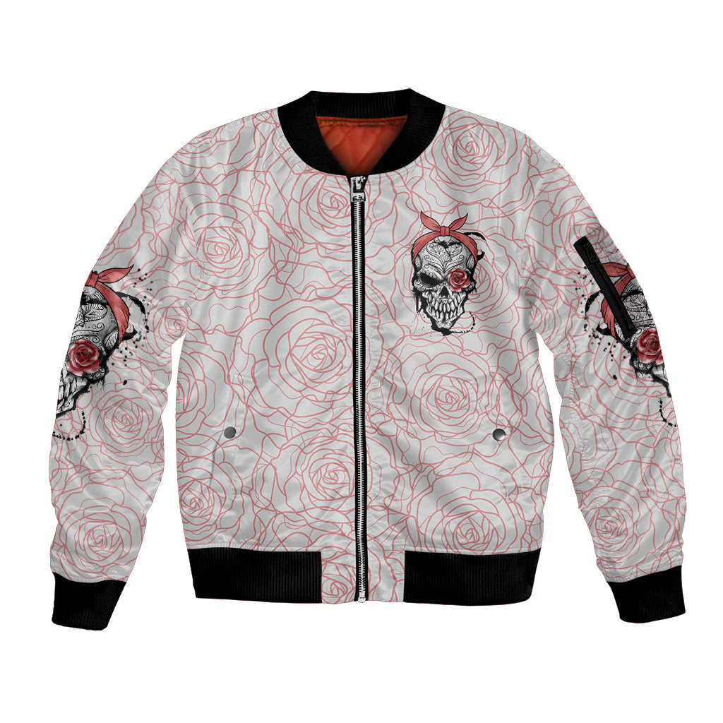 Warning Kinda Crazy Tattooed Girl Rose Sleeve Zip Bomber Jacket - Wonder Print Shop