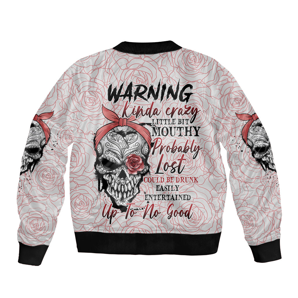 Warning Kinda Crazy Tattooed Girl Rose Sleeve Zip Bomber Jacket - Wonder Print Shop